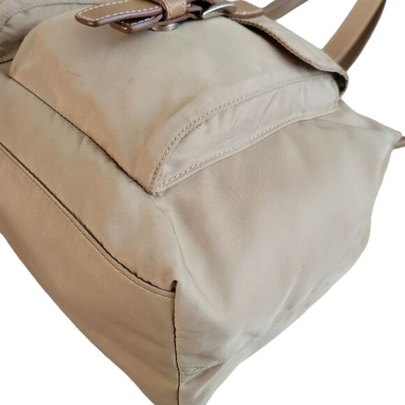 Prada Nylon Leather Beige khaki Tote Shoulder Bag Handbag - Picture 9 of 15